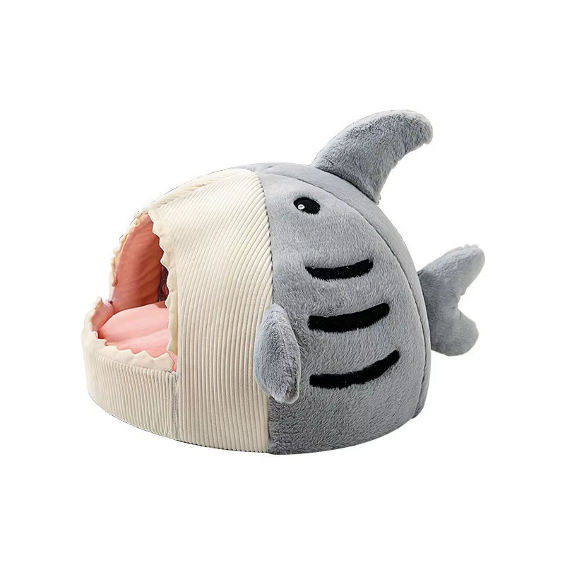 Semi-Enclose Cute Shark Pet Bed for Cats Dogs House Kennel Soft Pet Nest Tent Warm Cave Winter Plush Cat Bed