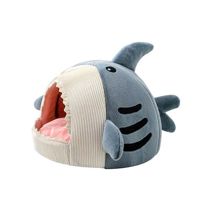 Semi-Enclose Cute Shark Pet Bed for Cats Dogs House Kennel Soft Pet Nest Tent Warm Cave Winter Plush Cat Bed