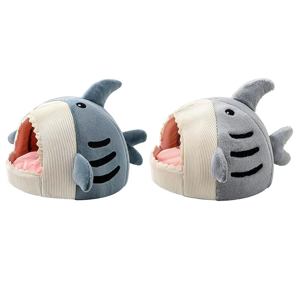 Semi-Enclose Cute Shark Pet Bed for Cats Dogs House Kennel Soft Pet Nest Tent Warm Cave Winter Plush Cat Bed