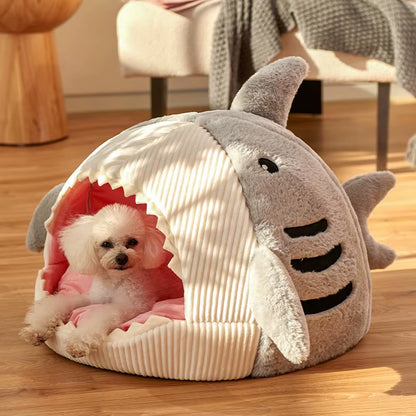 Semi-Enclose Cute Shark Pet Bed for Cats Dogs House Kennel Soft Pet Nest Tent Warm Cave Winter Plush Cat Bed